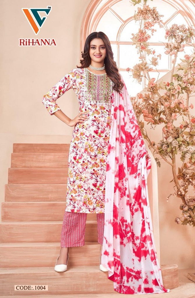 Rihanna Vol 1 By Vandana Rayon Printed Kurti With Bottom Dupatta Wholesale Market In Surat